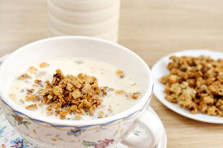 Breakfast - Muesli with milkの写真素材