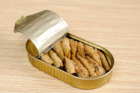Appetizing sprats in a tinの写真素材