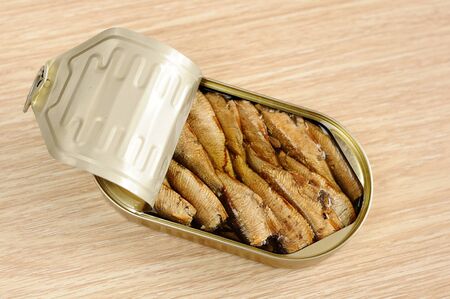 Appetizing sprats in a tinの写真素材