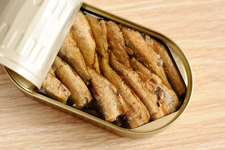 Appetizing sprats in a tinの写真素材