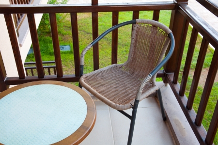 Wicker chair on the balconyの写真素材