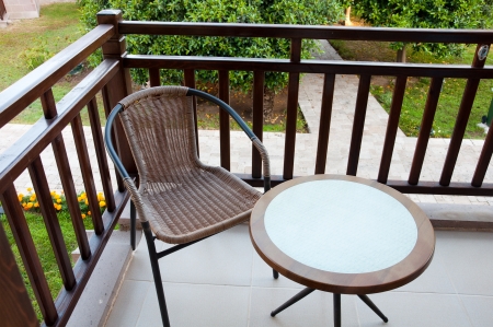 Wicker chair on the balconyの写真素材