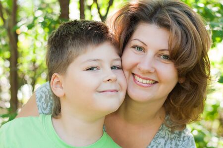 Mother and son outdoorsの写真素材