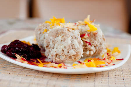 Meatballs with cranberry sauceの写真素材