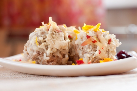 Meatballs with cranberry sauceの写真素材