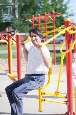 Man is  in  the gym outdoorsの写真素材