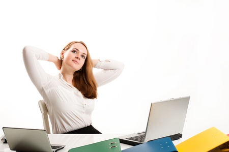 Woman resting at the workplaceの写真素材
