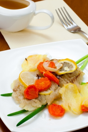 Cod baked with vegetablesの写真素材