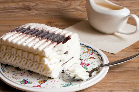 Ice cream cake with chocolateの写真素材