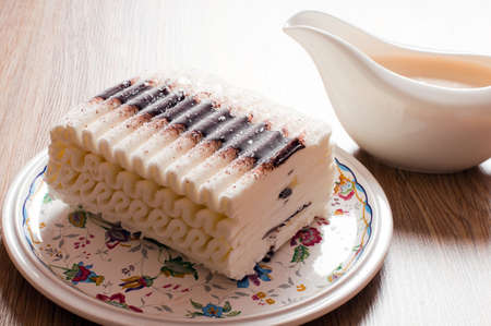 Ice cream cake with chocolateの写真素材