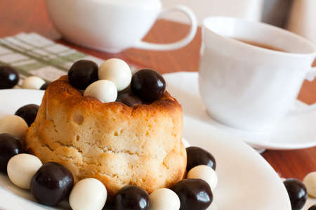 Cake with black and white chocolateの写真素材