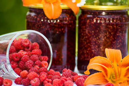 Raspberry jam and fresh berries
