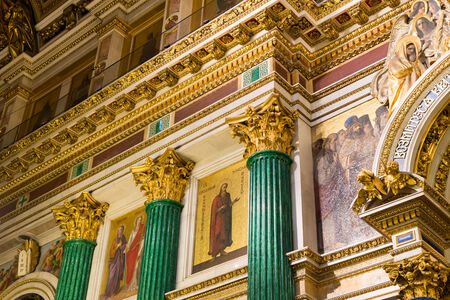 SAINT PETERSBURG, RUSSIA - September 10, 2013. Inside Saint Isaac Cathedral absolutely decorated with paintings and bas reliefs  in Saint Petersburg, Russia.のeditorial素材