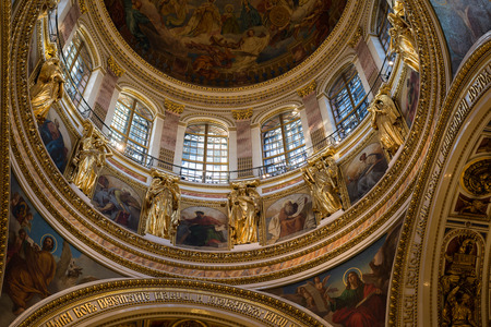 SAINT PETERSBURG, RUSSIA - September 10, 2013. Inside Saint Isaac Cathedral absolutely decorated with paintings and bas reliefs  in Saint Petersburg, Russia.のeditorial素材