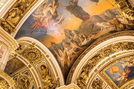 SAINT PETERSBURG, RUSSIA - September 10, 2013. Inside Saint Isaac Cathedral absolutely decorated with paintings and bas reliefs  in Saint Petersburg, Russia.のeditorial素材