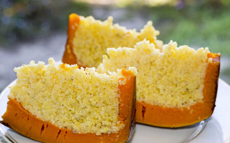 Dairy millet porridge baked in a pumpkinの写真素材