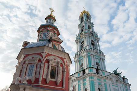 Sergiev Posad, Russia - March 28, 2015. Belfry in  a territory of St. Sergius of Radonezh at The Holy Trinity-St. Sergius Lavra - the largest Orthodox Monastery in Russia.のeditorial素材