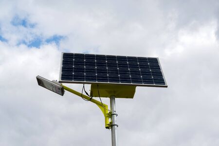 a Street lamp powered by solar batteriesの写真素材
