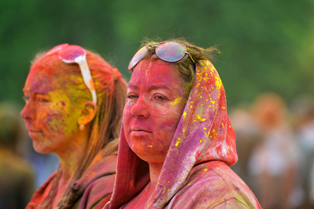MOSCOW, RUSSIA - MAY 23, 2015: Festival of colors Holi in  Luzhniki Stadium. Roots of this fest are in India, where it called Holi Fest. Now russian people celebrate it too.のeditorial素材