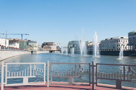 Moscow, Russia - 09.21.2015. Fountains on a Moscow river drainage channelsのeditorial素材