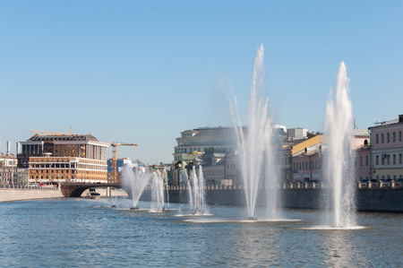 Moscow, Russia - 09.21.2015. Fountains on a Moscow river drainage channelsのeditorial素材