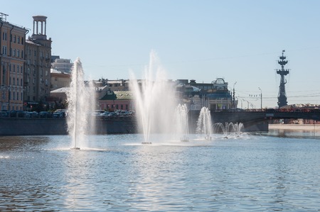 Moscow, Russia - 09.21.2015. Fountains on a Moscow river drainage channelsのeditorial素材