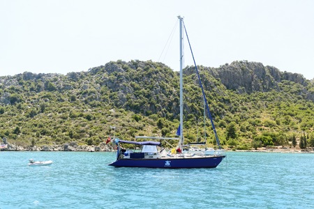 Kemer, Turkey - 06.20.2015. The yacht near the coast of Turkeyのeditorial素材