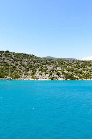 Kemer, Turkey - 06.20.2015. The yacht near the coast of Turkeyのeditorial素材