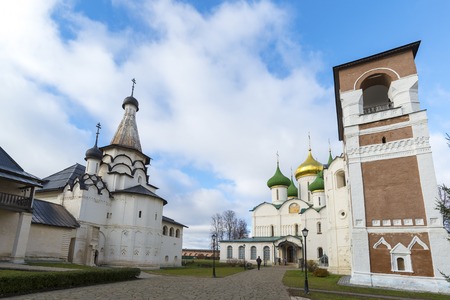 Suzdal, Russia -06.11.2015. Transfiguration Cathedral and belfry in St. Euthymius monastery in Suzdal. Golden Ring of Russia Travelのeditorial素材