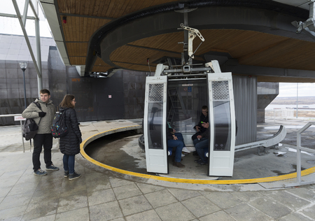 Nizhny Novgorod, RUSSIA - November 04.2015. The cable car across the river Volga is the longest in...
