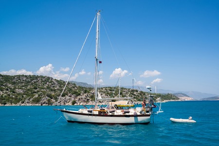 Kemer, Turkey - 06.20.2014. Pleasure yacht near the coast of Turkey