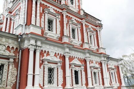 Nizhny Novgorod, Russia. Patterned, beautifully decorated frames on the windows of the Church of the Nativity, built in the 17th centuryの写真素材