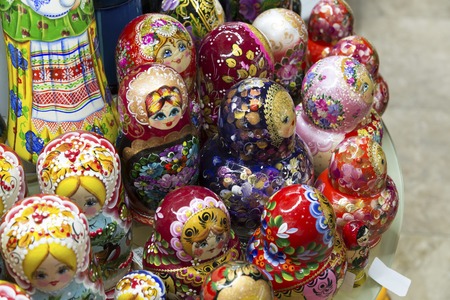 Moscow, Russia - January 10 2015. The matryoshka doll - old national toy at gift shopのeditorial素材