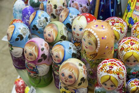 Moscow, Russia - January 10 2015. The matryoshka doll - old national toy at gift shopのeditorial素材