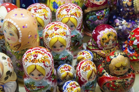 Moscow, Russia - January 10 2015. The matryoshka doll - old national toy at gift shopのeditorial素材