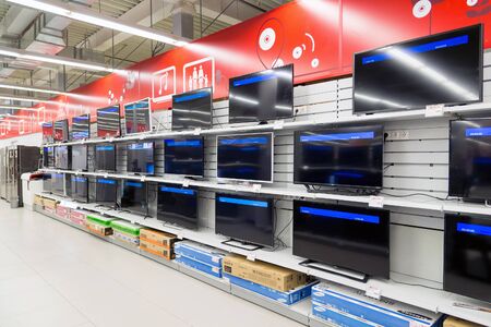 Moscow, Russia - February 02. 2016. TV in Eldorado is large chain stores selling electronics and household appliancesのeditorial素材