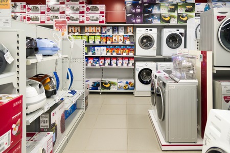 Moscow, Russia - February 02. 2016.Interior of  Eldorado is large chain stores selling electronics and household appliancesのeditorial素材