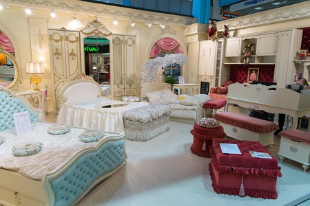 Khimki, Russia - February 13. 2016. Children's furniture in Grand Furniture shopping, a largest specialty shop.のeditorial素材