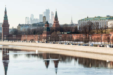 View of the Moscow Kremlin from the river, Russiaの写真素材