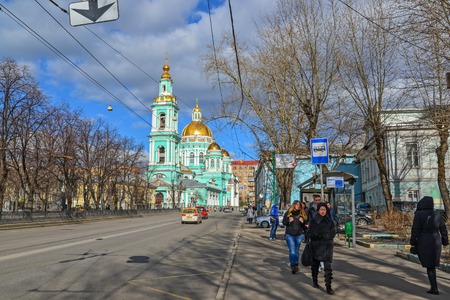 Moscow, Russia - March 14, 2016. Epiphany Cathedral on the street Spartakovskayaのeditorial素材
