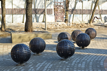 MOSCOW, RUSSIA - March 10. 2016. Installation of modern art in park near the metro Kurskayaのeditorial素材