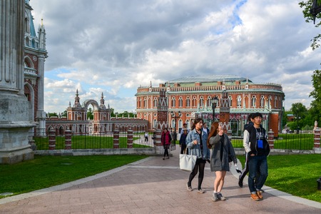 Moscow, Russia - June 08, 2016. Tourists in a museum estate of Tsaritsyno