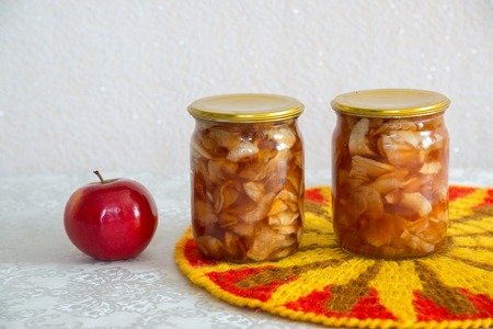 An Apple jam homemade in an jarsの写真素材
