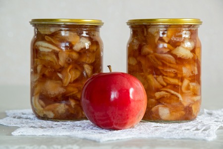 An Apple jam homemade in an jarsの写真素材