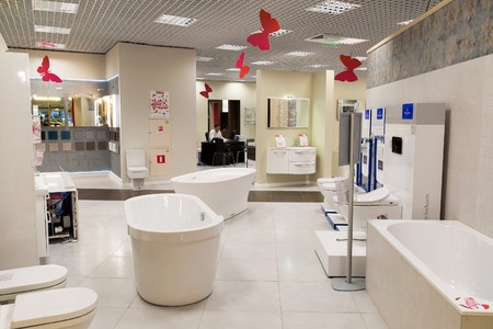 Khimki, Russia - September 03.2016. selling baths and other sanitary ware in the largest furniture store Grandのeditorial素材