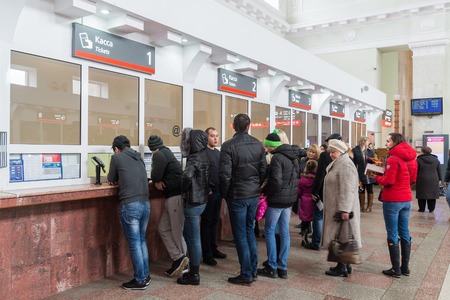 Volgograd, Russia -November 04.2016. The queue at the ticket office at the railway station