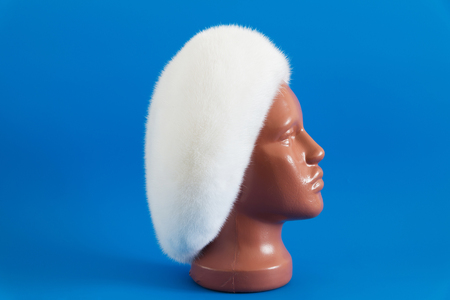 White beret from natural mink on a mannequinの写真素材