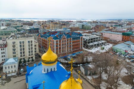 Kazan, Russia - March 27.2017. Top view of historical center And Dome of Epiphany Cathedralのeditorial素材