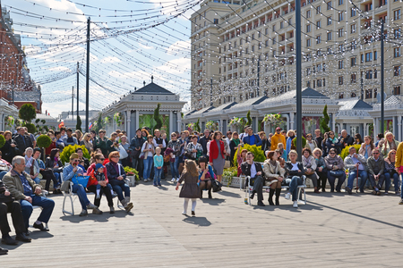 Moscow, Russia - may 06.2017. People listen to music at a festival acappella Moscow Spring on Revolution squareのeditorial素材