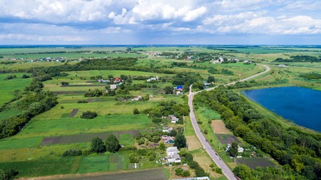 View of village of central Russia from aboveの写真素材